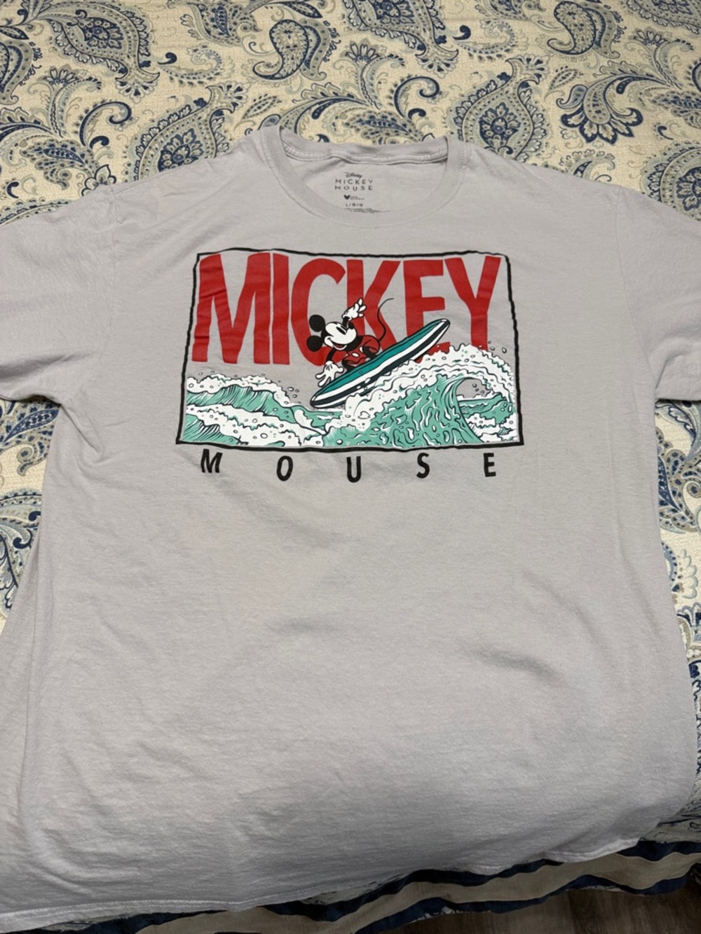 Disney Mickey Surf Graphic Tee - Light Gray and Red